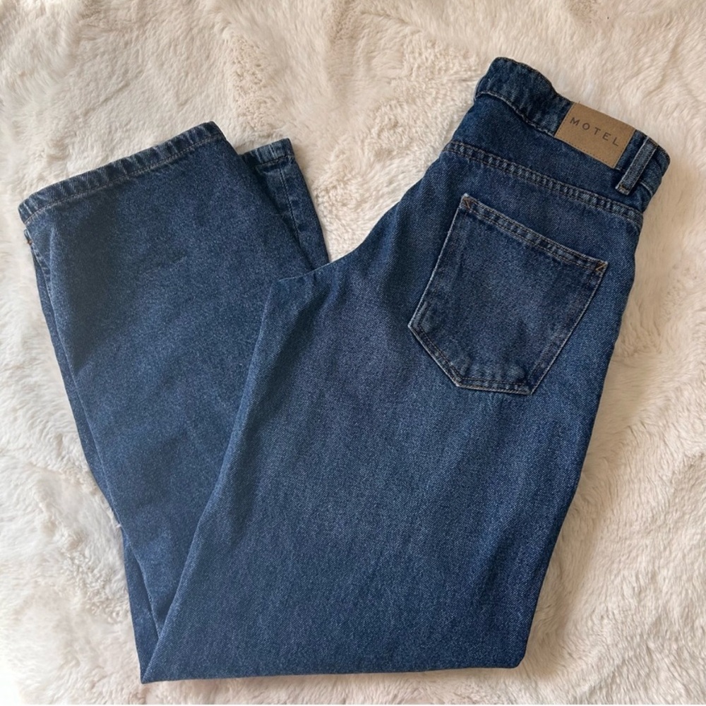 Motel Roomy Extra Wide Low Rise Jeans In Mid Blue Used - Picture 2 of 5